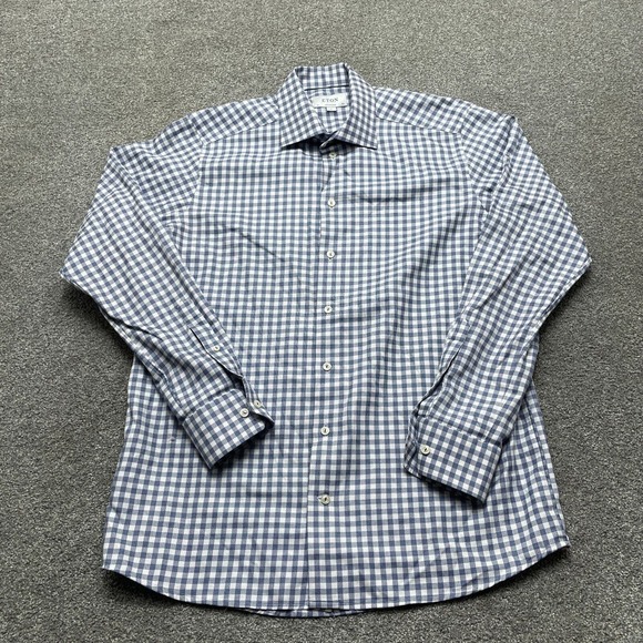 Eton Other - ETON Shirt Adult Large Blue Contemporary Gingham Check Long Sleeve Formal Mens